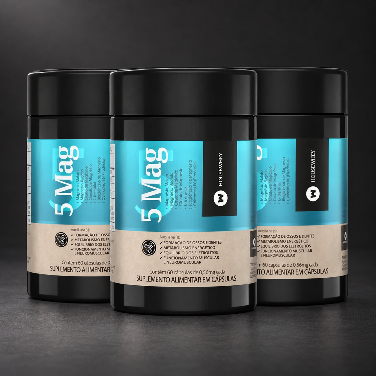 Combo com três potes de 5 Magnesium e Treonina HouseWhey